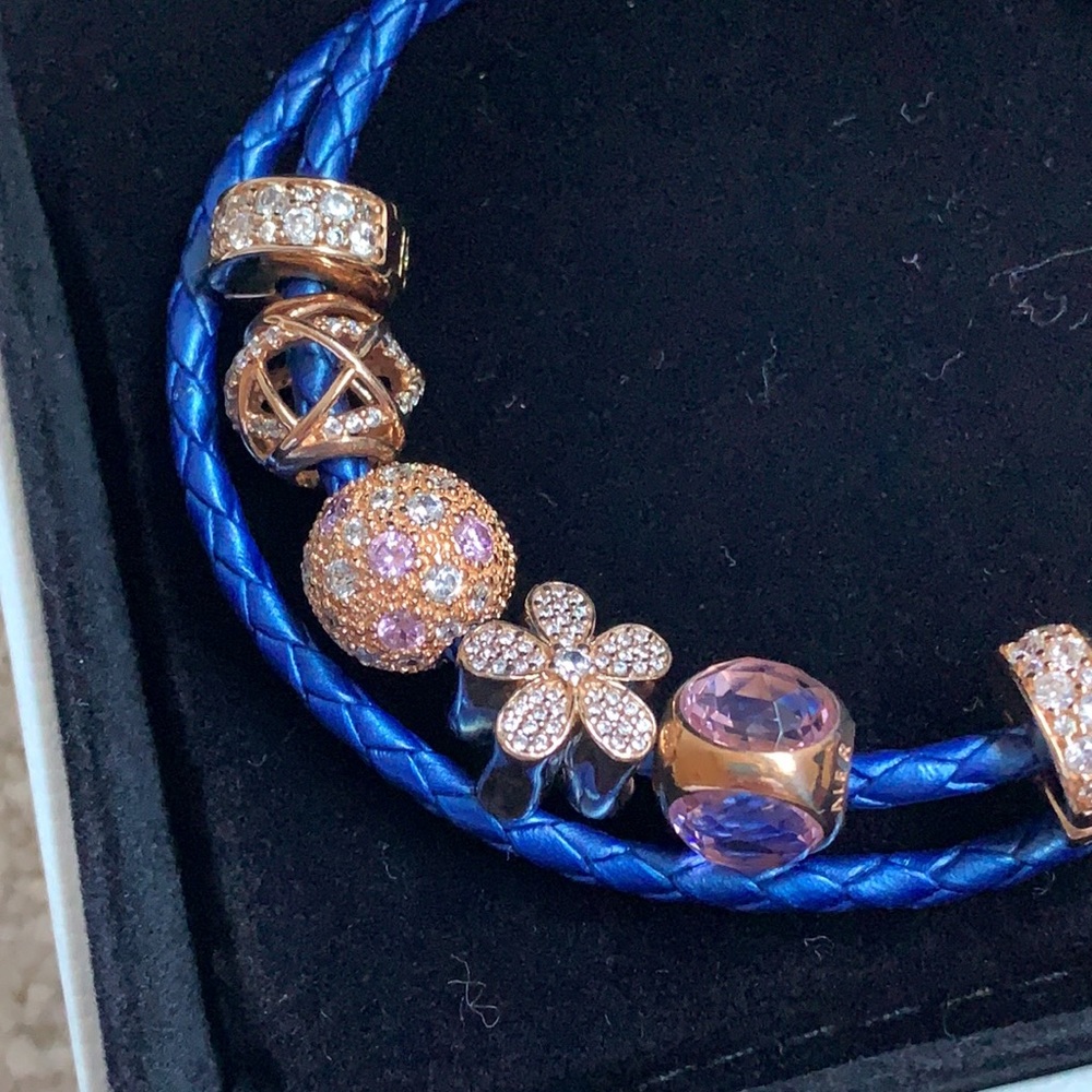 Pandora Blue Leather Bracelet with Charms - Picture 2 of 6